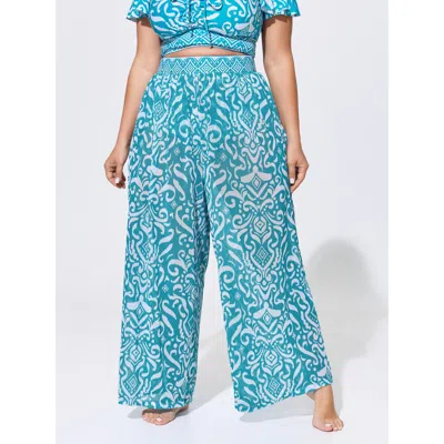 Bloomchic Floral Print Sheer Swim Bottoms In Blue