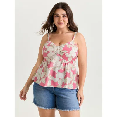 Bloomchic Floral Print Shirred Bodice Tank Top In Pink