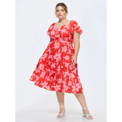 Bloomchic Floral Print Shirred Flared Sleeve Midi Dress In Multi
