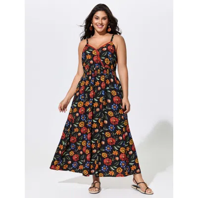 Bloomchic Floral Print Shirred Waist Maxi Dress In Multi