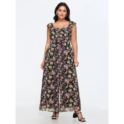 Bloomchic Floral Print Shirred Wide-leg Jumpsuit In Multi