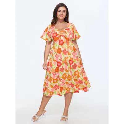 Bloomchic Floral Print Stretchy Waist Midi Dress In Multi