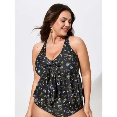 Bloomchic Floral Print Supportive Fit Swim Top In Black