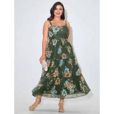Bloomchic Floral Print Sweetheart Neck Tiered Maxi Dress In White