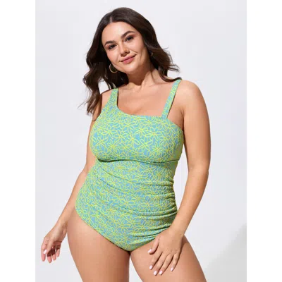 Bloomchic Floral Print Textured Ruched One-piece Swim In Multi