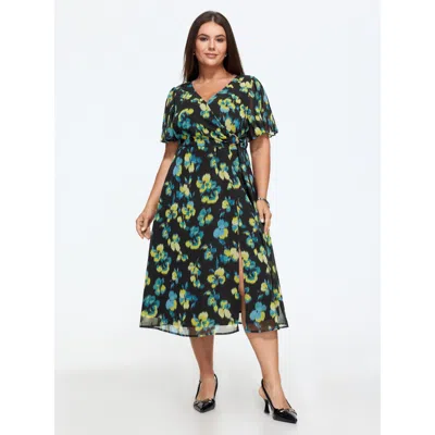 Bloomchic Floral Print Tie Waist Side Slit Midi Dress In Multicolor
