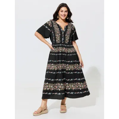 Bloomchic Floral Print Tiered Elastic Waist Maxi Dress In Blackflower