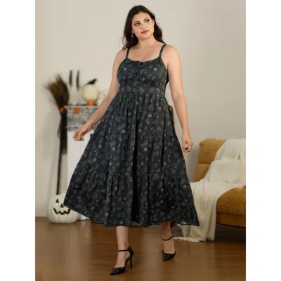 Bloomchic Floral Print Tiered Spaghetti Strap Maxi Dress In Black