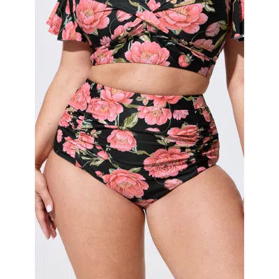 Bloomchic Floral Print Tight-fit Swim Bottoms In Pink