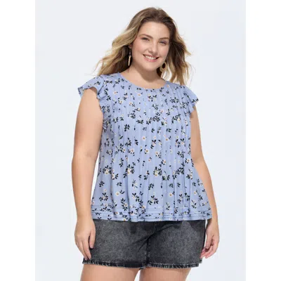 Bloomchic Floral Print Toothpick Pleat Blouse In Purple