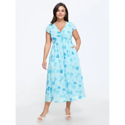 Bloomchic Floral Print Twist Front Flowy Maxi Dress In Lightblue