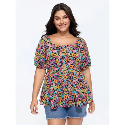 Bloomchic Floral Square Neck Fit And Flare Blouse In Multi