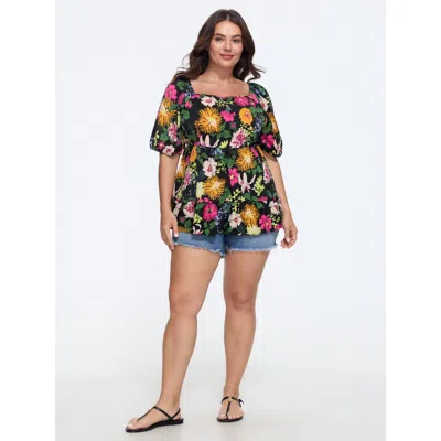 Bloomchic Floral Square Neck Fit And Flare Blouse In Multi