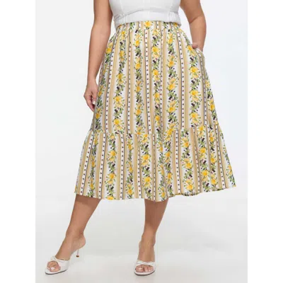 Bloomchic Floral Striped Print Ruffled Hem Midi Skirt In Multi