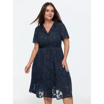 Bloomchic Floral Textured Lined Midi Shirt Dress In Blue