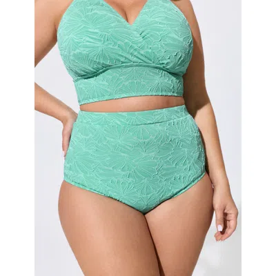Bloomchic Floral Textured Tight-fit Swim Bottoms In Green