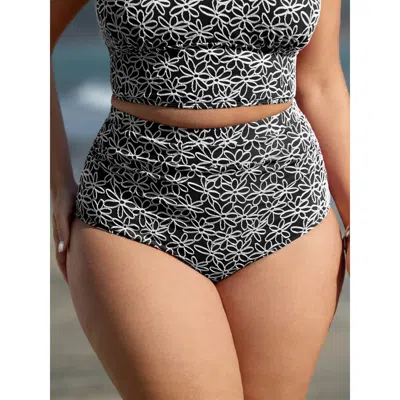 Bloomchic Floral Textured Tummy-control Bikini Bottoms In Gray