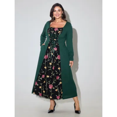 Bloomchic Floral Waist-tie Contrast Maxi Dress In Multi