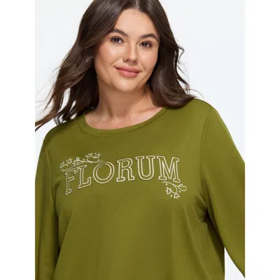 Bloomchic Florum Letter Embroidery Round Neck Sweatshirt In Green