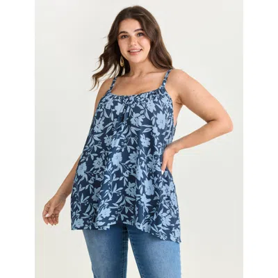Bloomchic Fresh Floral Pleated Tank Top In Blue
