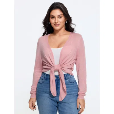 Bloomchic Front Tie Wrap Cropped Cardigan In Pink