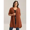 Bloomchic Front-open Long Basic Blouse In Brown