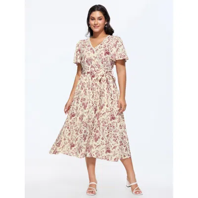 Bloomchic Garden Print Lace Neckline Midi Dress In Multi