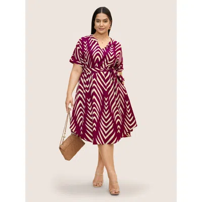 Bloomchic Geometric Belted Dolman Sleeve Curved Hem Dress