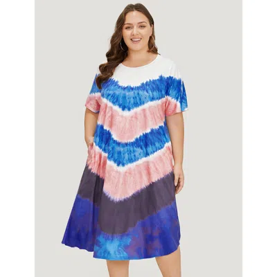 Bloomchic Geometric Contrast Pocket Tie Dye Midi Dress In Multi
