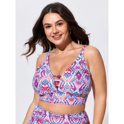 Bloomchic Geometric Print Cut-out Neckline Swim Top In Multi