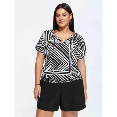 Bloomchic Geometric Print Neck-tie Blouse In Multi