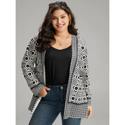 Bloomchic Geometric Print Open Front Kimono In Black