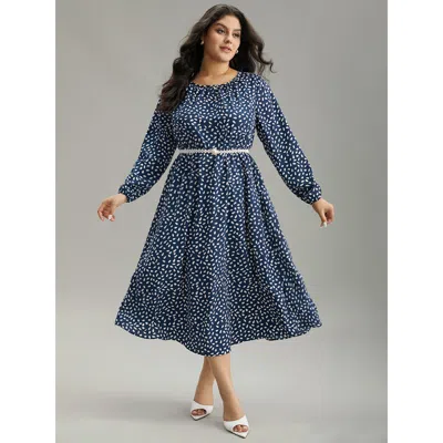 Bloomchic Geometric Print Plicated Detail Pocket Dress In Blue