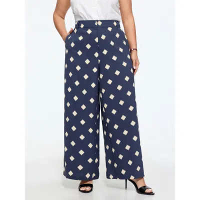 Bloomchic Geometric Print Pocket Wide Leg Pants In Darkblue