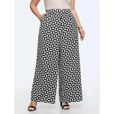 Bloomchic Geometric Print Pull-on Pants In Black