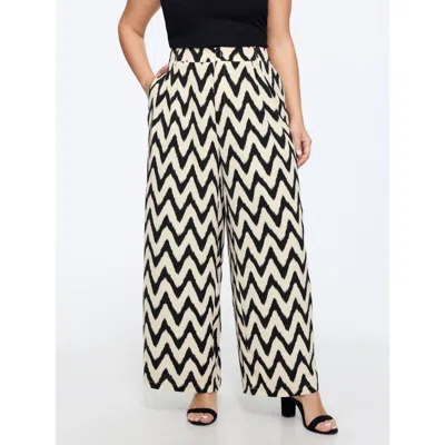 Bloomchic Geometric Print Pull-on Wide-leg Pants In Black
