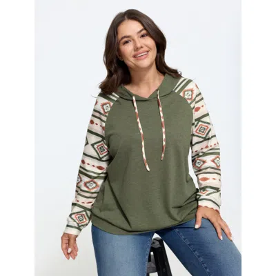 Bloomchic Geometric Print Raglan Sleeve Hooded Pullover In Animal Print