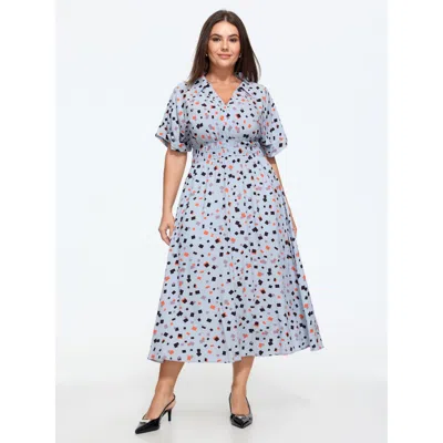 Bloomchic Geometric Print Shirred Waist Maxi Dress In Stone