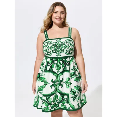 Bloomchic Geometric Print Shirred Wide-strap Mini Dress In Multi