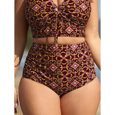 Bloomchic Geometric Ruched Tummy-control Bikini Bottoms In Multi