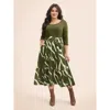 Bloomchic Geometric Texture Patchwork Belted Dress In Green