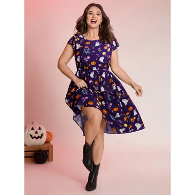 Bloomchic Ghost Party Rayon Pockets Mini Dress In Deeppurple