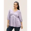 Bloomchic Gingham Patchwork Lantern Sleeve Blouse In Purple