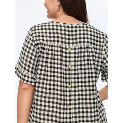 Bloomchic Gingham Print Ruffled Detail Arc Hem Blouse In Black