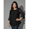 Bloomchic Glitter Gathered Patchwork Ruffles Top In Black