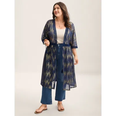 Bloomchic Glitter Tassels Webbed Open Front Kimono In Multi