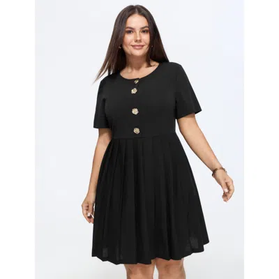 Bloomchic Gold Tone Button Front Slim-fit Mini Dress In Black