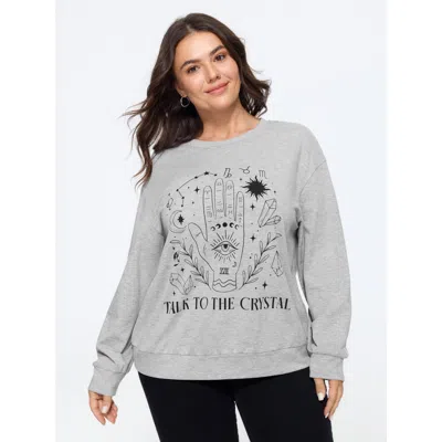 Bloomchic Graphic Print Crew Neck Long Sleeve Sweatshirt In Lightgray