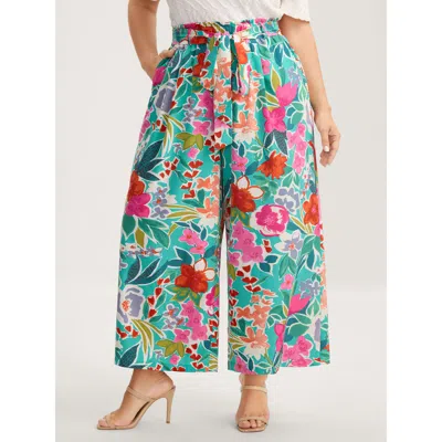 Bloomchic Groovy Floral Print Wide-leg Pants In Multicolor