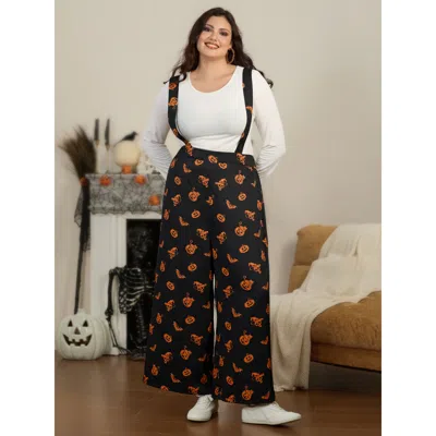 Bloomchic Halloween Pumpkin Bat Cat Print Overalls Jumpsuit In Multi